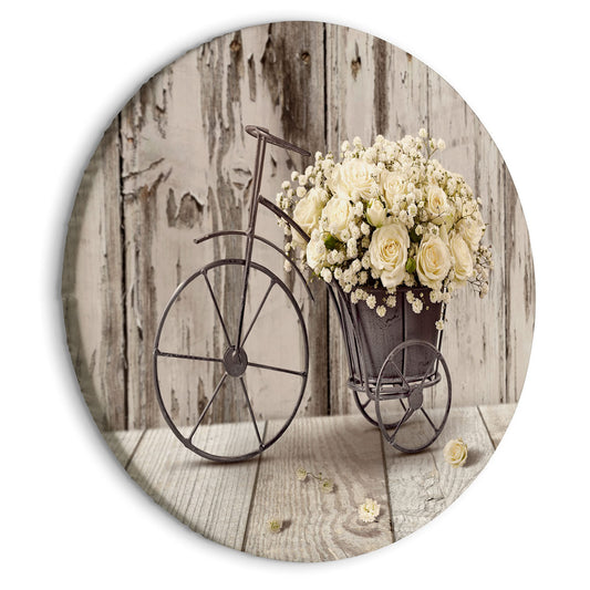 murando - runde Bilder Blumen Holzoptik 40x40 cm Leinwandbild 1 tlg Kunstdruck modern Wandbilder XXL Wanddekoration Design Wand Bild Rose Fahrrad Herz n-C-10010-bc-a
