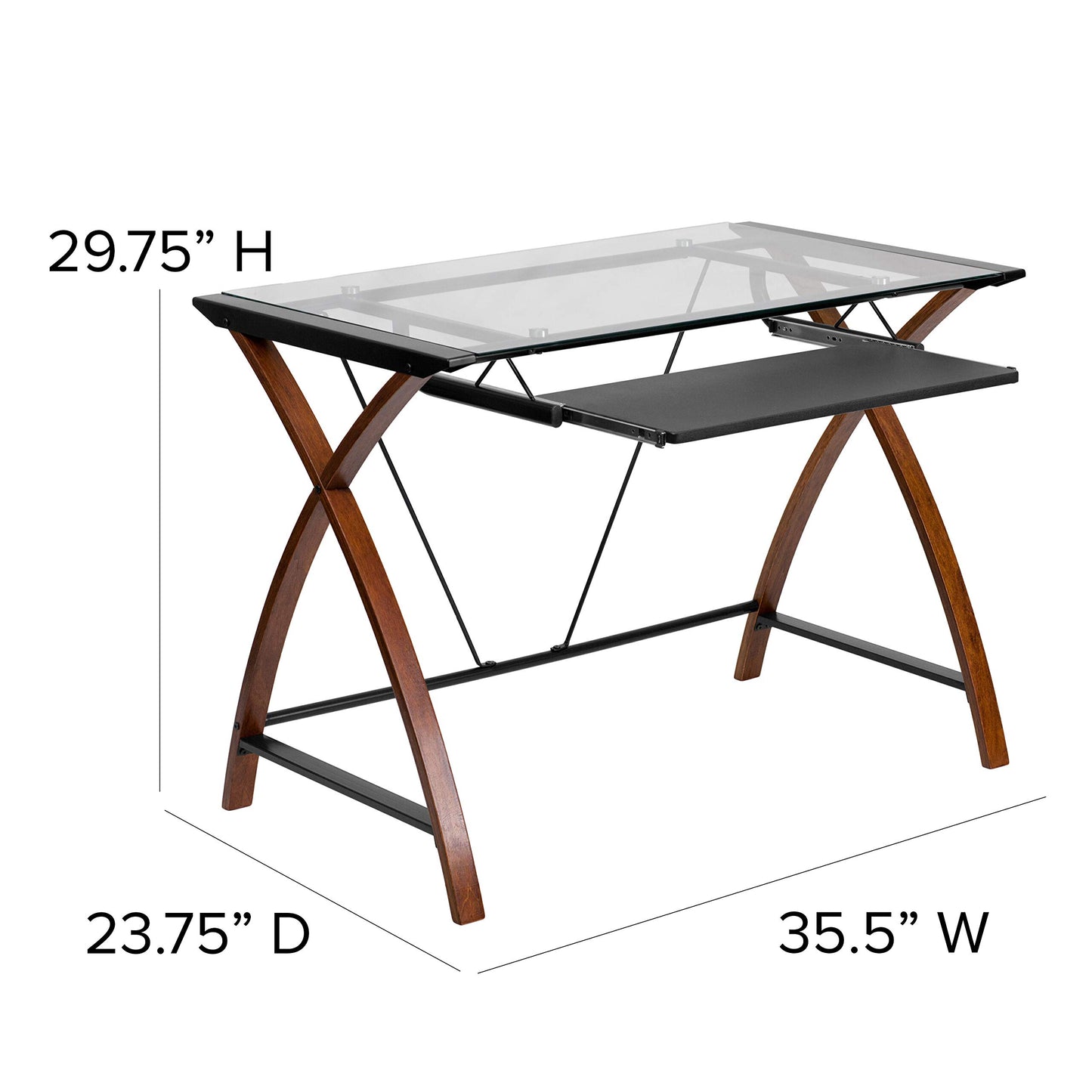 Flash Furniture Schreibtisch mit Glasplatte & Kirschholzgestell, 99×59×73 cm
