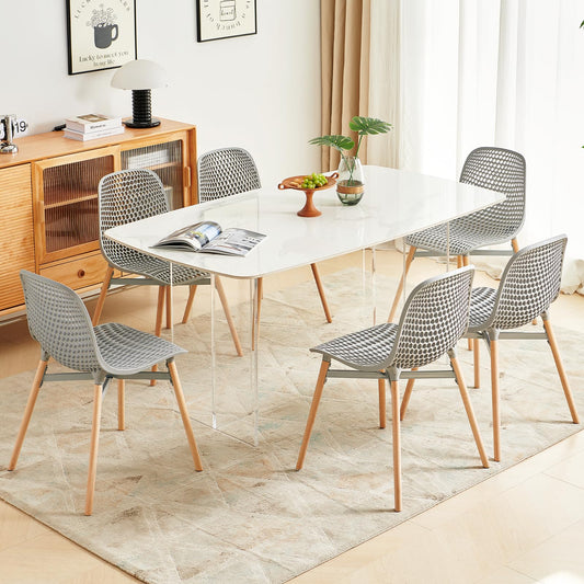 Rensinnoal Kunststoffstühle,Esszimmerstühle Plastik mit Beinen aus Massivem Buchenholz,Entsprechend der Ergonomie,Rezeptionsstühle Eignen Sich für Küchen, Restaurants und Cafés (6, Grau)