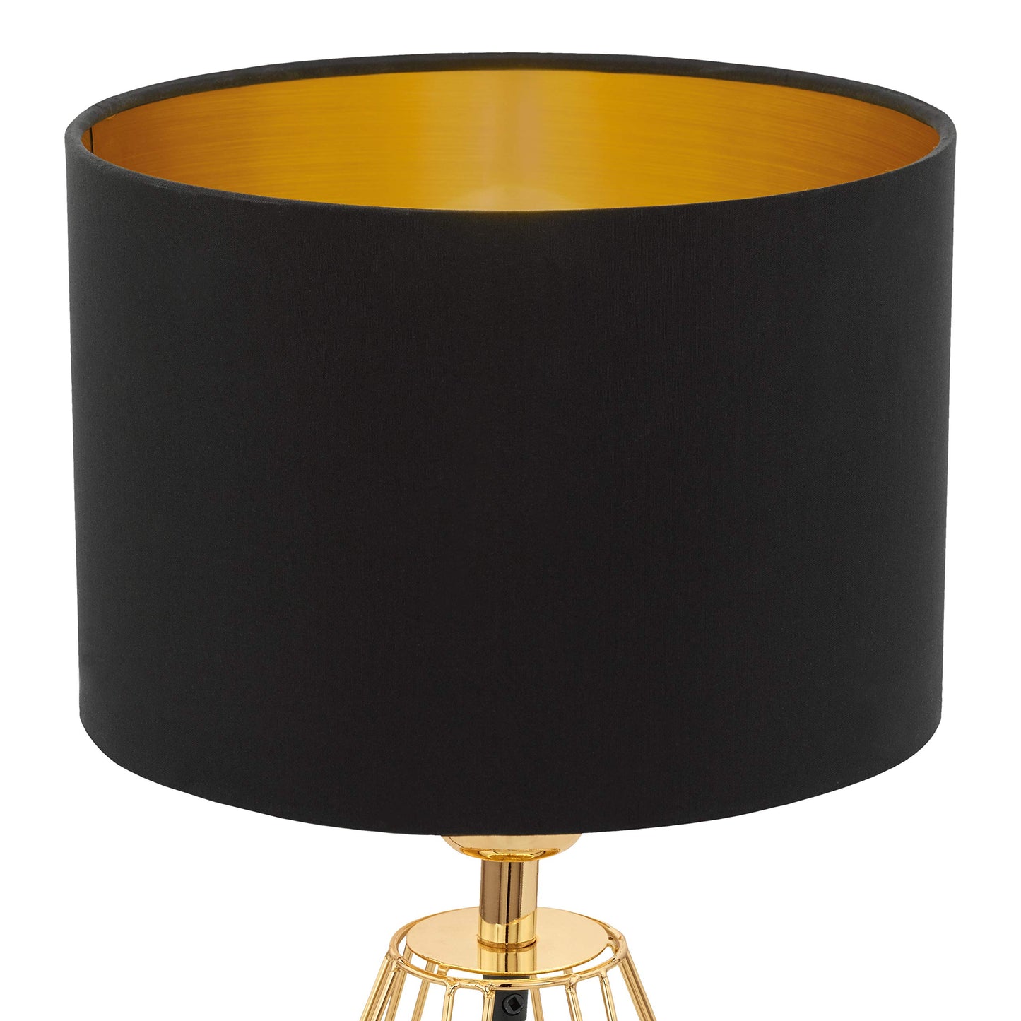EGLO Nachttischlampe Carlton 2, Deko Tischlampe Vintage, Retro Lampe aus Metall und Stoff in Gold und Schwarz, E14