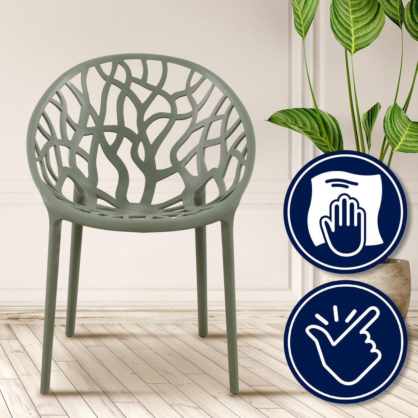 CLP 2er Set Gartenstühle Hope Kunststoff I Stapelstühle wetterfest und UV-beständig I Outdoorstühle pflegeleicht I Sessel für draußen, Farbe:Oliv
