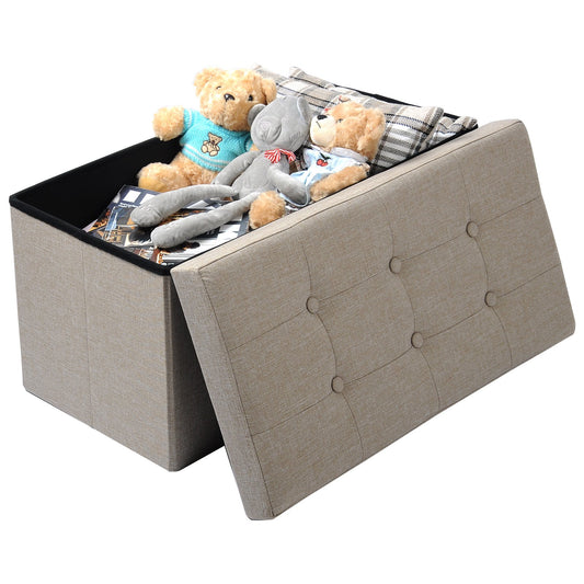 WOLTU Sitzhocker mit Stauraum Sitzbank Faltbar Truhen Aufbewahrungsbox, Deckel Abnehmbar, Gepolsterte Sitzfläche aus Leinen, 76x37,5x38 cm, Beige