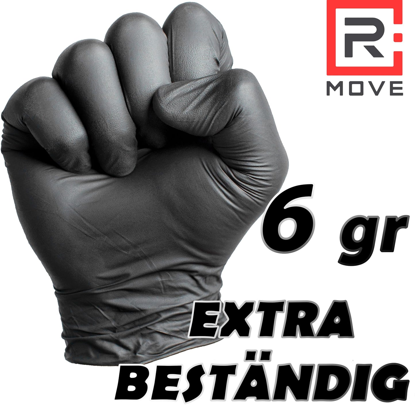 R MOVE 100 Einweghandschuhe Schwarz L, Nitrilhandschuhe EXTRA BESTÄNDIG Einmalhandschuhe +60% Dicke 6gr puderfrei und latexfrei gummihandschuhe für Mechaniker Tätowierer Kosmetiker handschuhe einweg