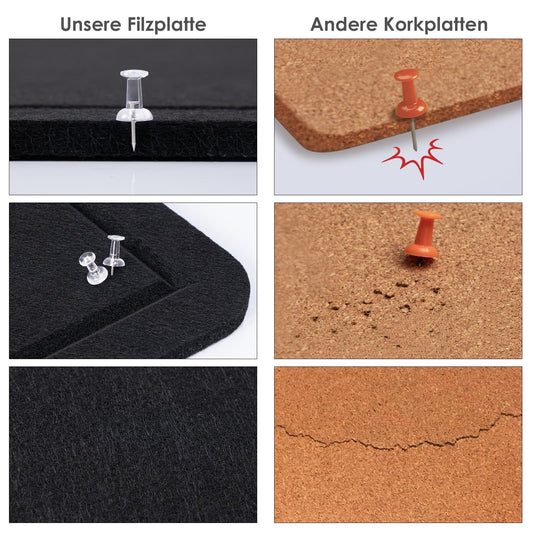 Pinnwand, 86 x 59 Zentimeter Filzbrett - dekorative Pinnwand, Korkbrett-Alternative für die Wand, faltbares Bilderbrett mit selbstklebendem Vision Board Gebetsbrett und 20 Pinnadeln - Schwarz
