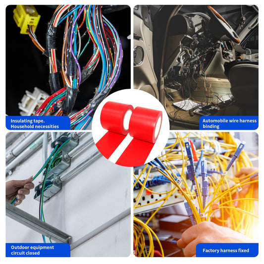 ALBOYI Isolierband 2 Rollen, 50 mm x 15 m Elektro-Isolierband Selbstklebendes, PVC Klebeband Wasserdichtfür für Isolieren, Reparieren, Bündeln von Kabeln, Schwer Entflammbar, Rot