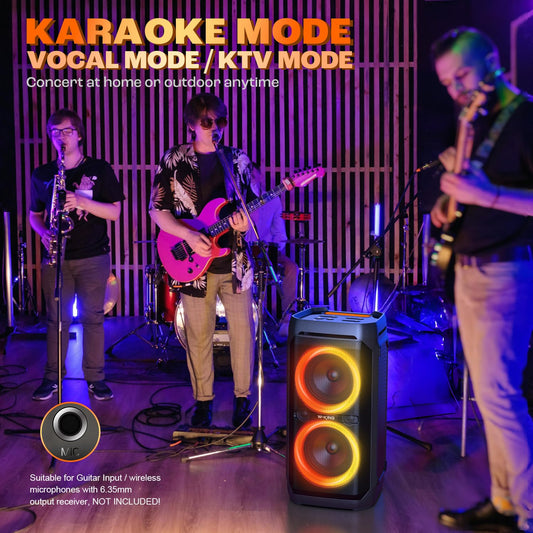 W-KING 220W PEAK Bluetooth Lautsprecher Groß,115dB Lauter Sound,Musikbox Bluetooth Partybox Boombox,Tiefer Bass, lautsprecher boxen,IPX6 Wasserdicht, BT5.3, 24H Akku,EQ,Echo,DSP,RGB Lichter,Gitarre,TF