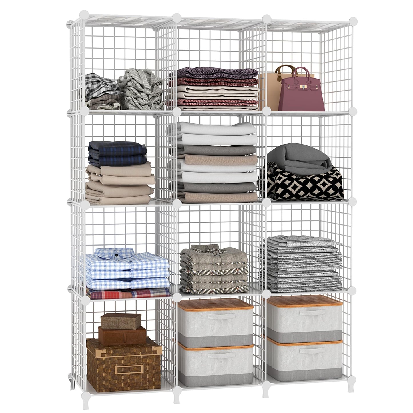 AWTATOS Regal 12 Regal Drahtwürfel Stapelbarer Regal Würfel DIY Metallgitter Regal Würfelbuchregal Würfelregal Mit Türen Für Wohnzimmer, Schlafzimmer, Bad Weiß USCIH12WE