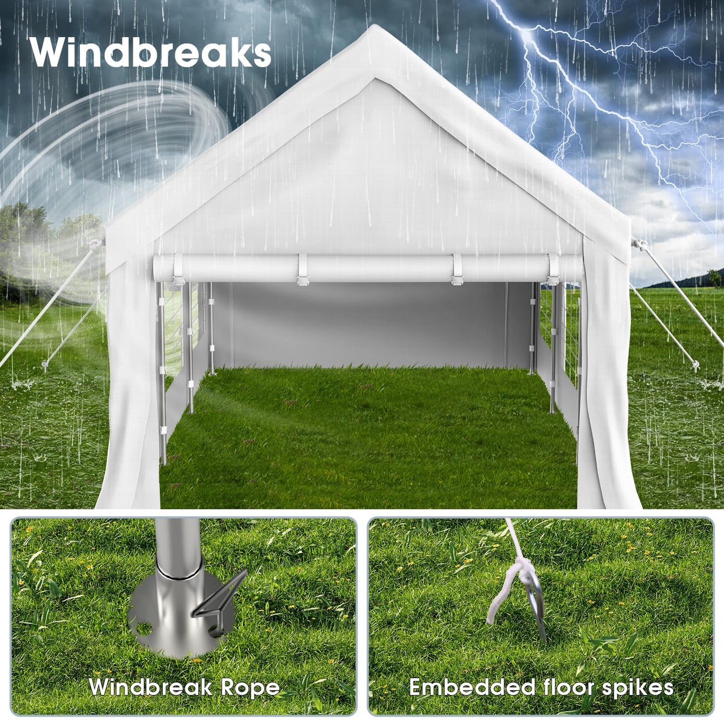 Homall Partyzelt 3x6 m,Metall Gestell Gartenzelt,Pavillon Wasserdicht 560g/m² PE-Plane,Zelt Stabil-18 Bodenhaken 4 Windfesten Seilen,UV-Schutz 50+Große Luxus Hochzeitszelt Gartenpavillon18m²,Weiß
