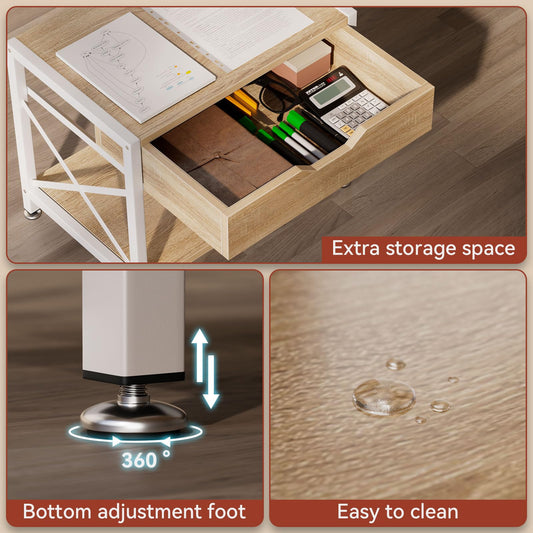 IBUYKE 2 Tier Desktop-Drucker Stand, Mehrzweck-Schreibtisch-Organizer, hölzerne Drucker Stand mit Schublade Lagerung für Ordner, Bücher, für Faxgerät, Scanner, Home Office TLJ012R