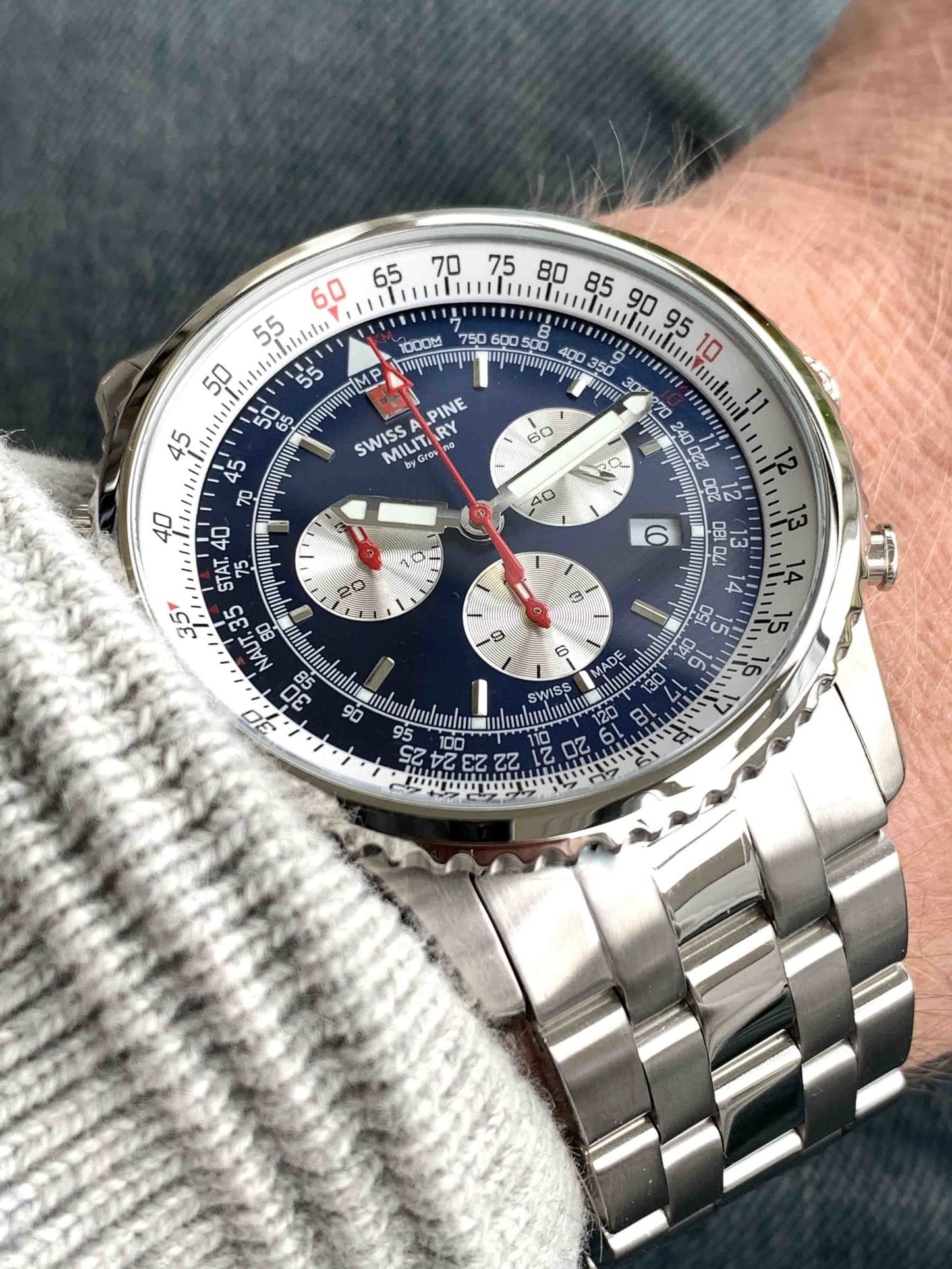 Swiss Alpine Military Herren Uhr Chronograph Analog Quarz 7078.9135SAM Edelstahl