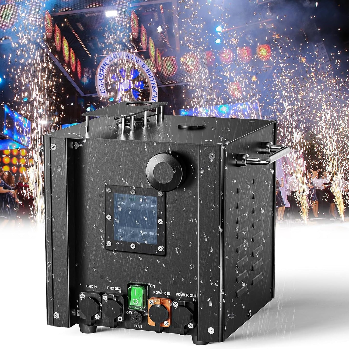 FODEXAZY 700W Wasserdicht Pyrotechnikmaschinen Cold Spark Feuerwerksmaschine LCD Display BüHneneffekt Effekt Machine mit Fernbedienung für Party Halloween Weihnachten Hochzeit (2 Stück mit Flightcase)