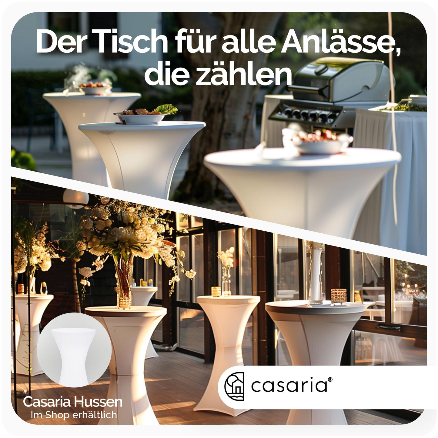Casaria® Stehtisch 2er Set Klappbar Höhe 110cm Ø 60cm Beistelltisch Klapptisch Bartisch Cocktail Holz Esstisch Rund Hochtisch Garten Gartentisch weiß