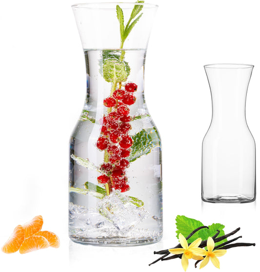 PLATINUX Karaffen 600ml, max. 1,1 Liter aus Glas 2 Stück Wasserkaraffe Wasserkrug Glaskanne Getränkekaraffe Kanne