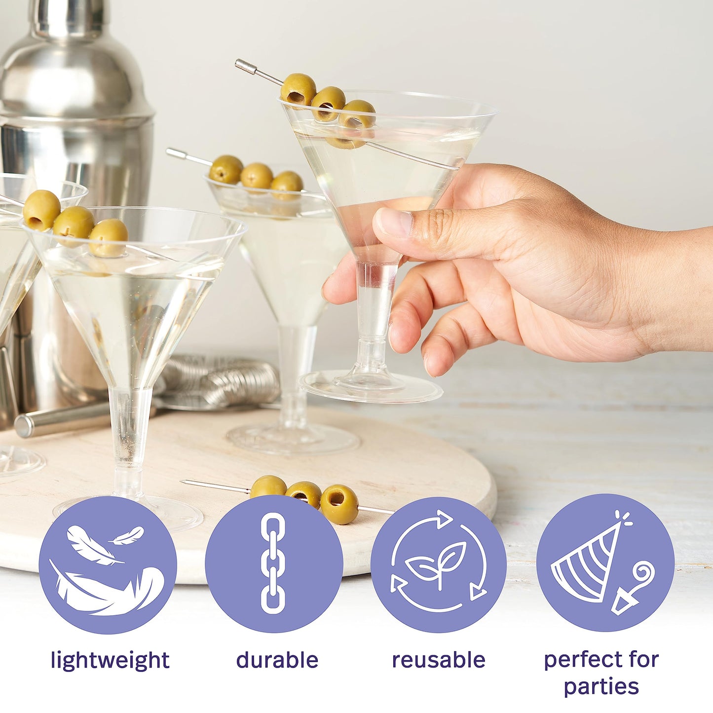 MATANA 48 Plastik Cocktailgläser, Martini Gläser Kunststoff, 210ml - Mehrweg Plastikbecher - Margarita Gläser, Cocktail Becher, Dessertbecher für Partys, Geburtstagen, Hochzeiten