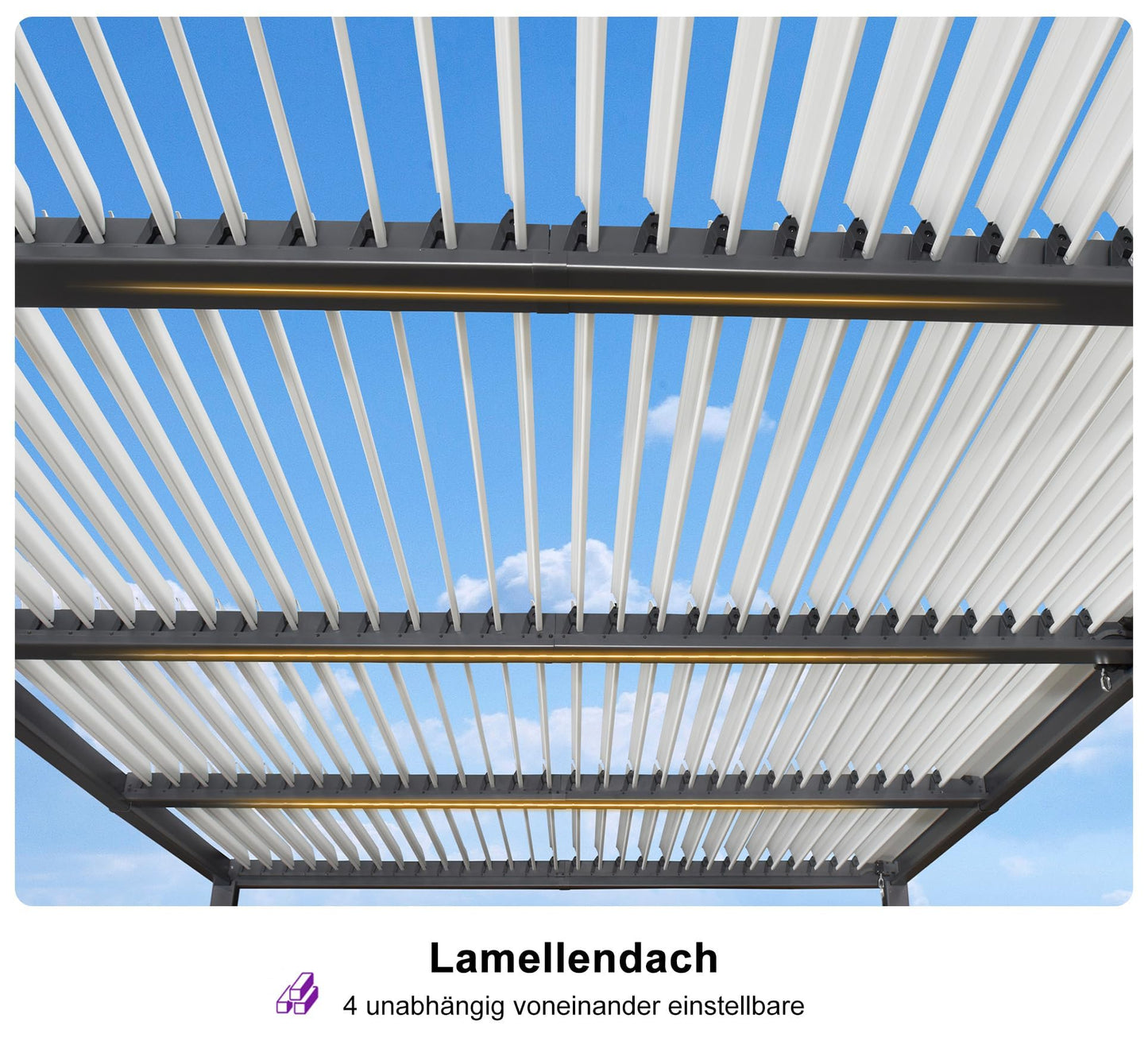 PURPLE LEAF Pergola 3.45 x 8.3 m Wasserdicht Stabil Winterfest Alu Pergola Freistehend mit Lamellendach Terrassenüberdachung mit Alu-Lamellen für Partyzelt, Grauer Rahmen und Weißes Dach