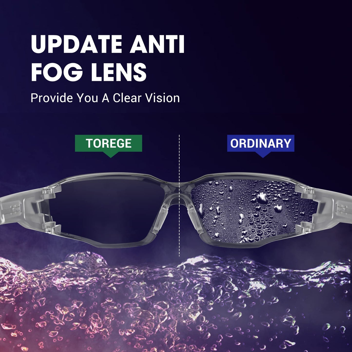 TOREGE Transparente Schutzbrille - Verstellbarer, beschlagfreier und kratzfester Nasensteg mit rutschfesten Gummigriffen - ANSI Z87 (Orange)