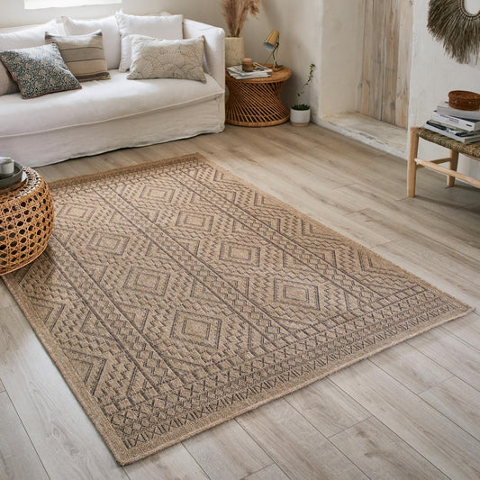 Naturteppich, Naturteppich, Böhmischer Teppich, Jute-Look, Teppich Wohnzimmer, Schlafzimmer, Flur, Außenteppich, Naturfarbe (160x230 cm, 8729 Braun)