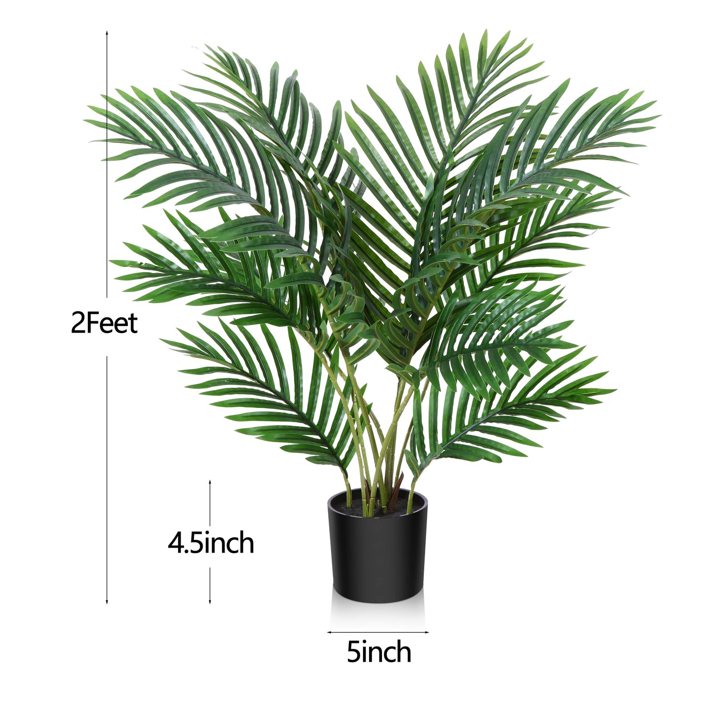 Fopamtri Kunstpflanzen Groß Areca Kunstpalme 60 cm im Topf Künstliche Pflanze Tropical Hawaii Grün Fake Plant für Schlafzimmer Büro Garten Hochzeit Party Deco (1 Stück)