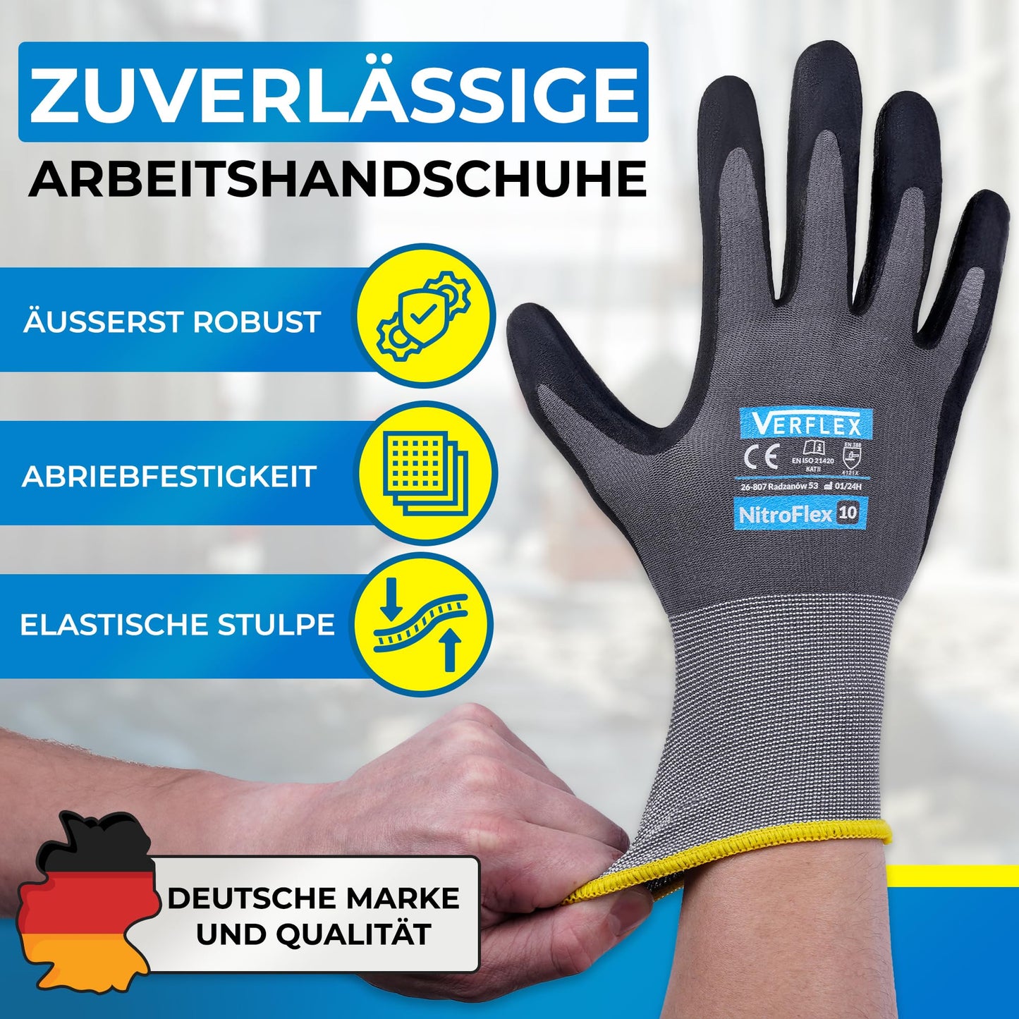 MK-Glove Arbeitshandschuhe Herren aus Nylongewirke (12 Paar) - Präzise und Angenehme Schutzhandschuhe - Robust Montagehandschuhe aus Atmungsaktiv Maschenware - Grau - 10-XL