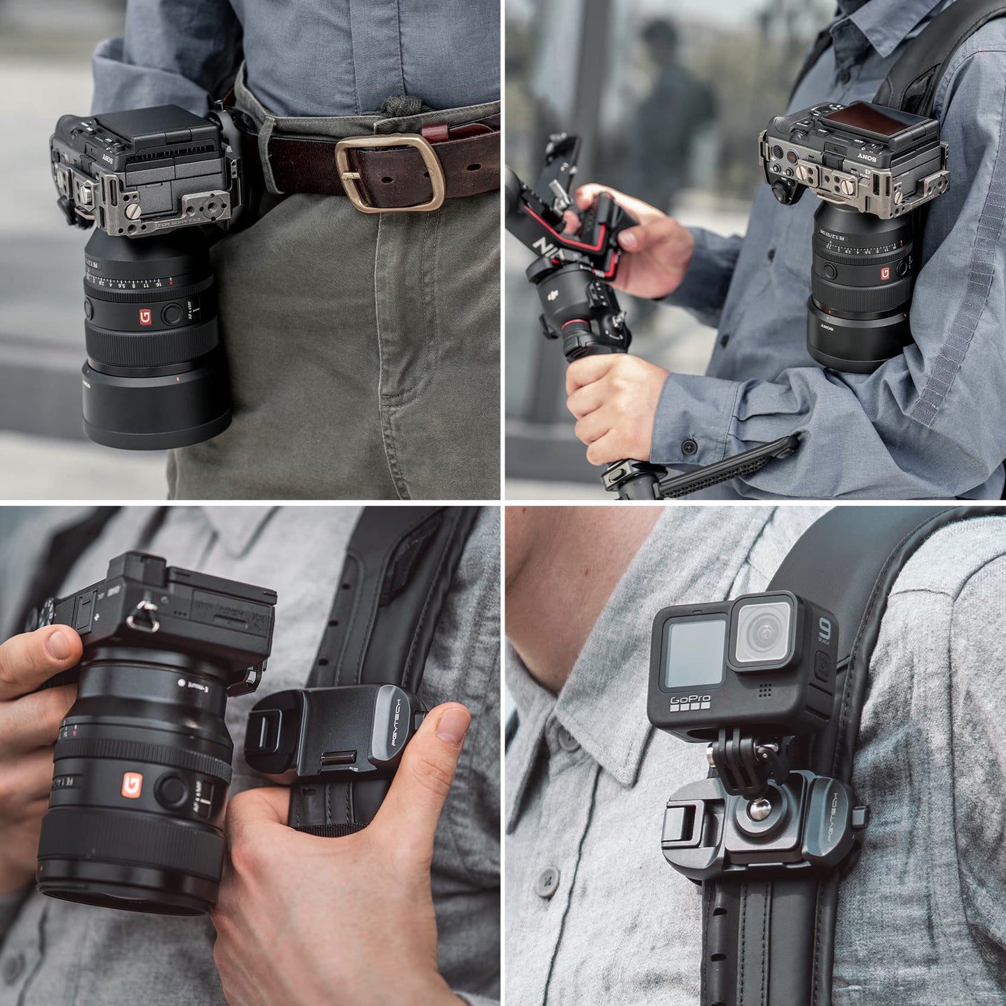 PGYTECH Bettle Kameraclip, Kamera Rucksack Clip am Schulterriemen oder Gürtel, zum Tragen für DSLR, Plattenkamera-Schnellwechselsystem für Sony, Nikon, Fuji Rucksack-Kameragurthalterung