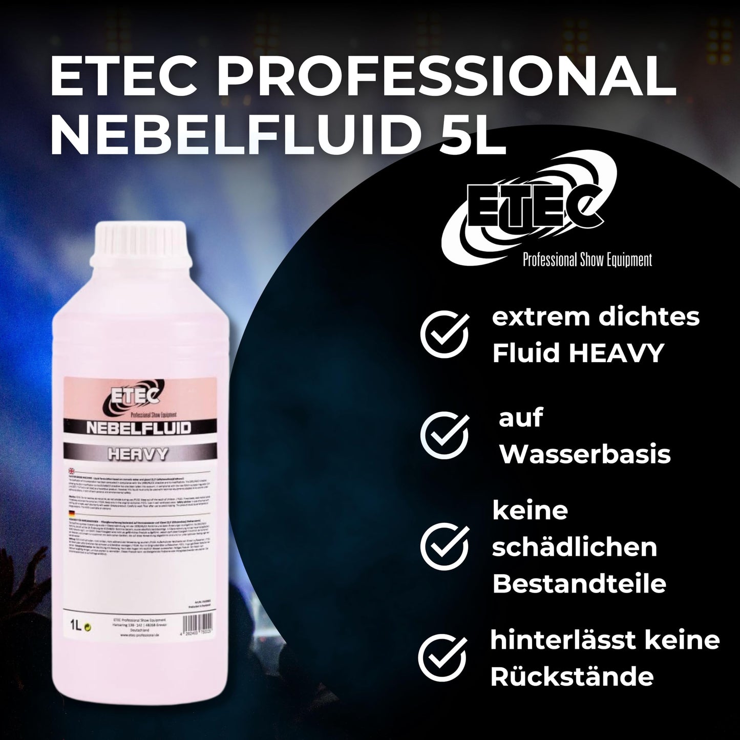 ETEC Professional Nebelfluid 1 Liter Heavy Fog Fluid extrem dicht Outdoor hohe Dichte Nebelflüssigkeit Nebelmaschine DJ Event Bühne Auftritt Veranstaltung