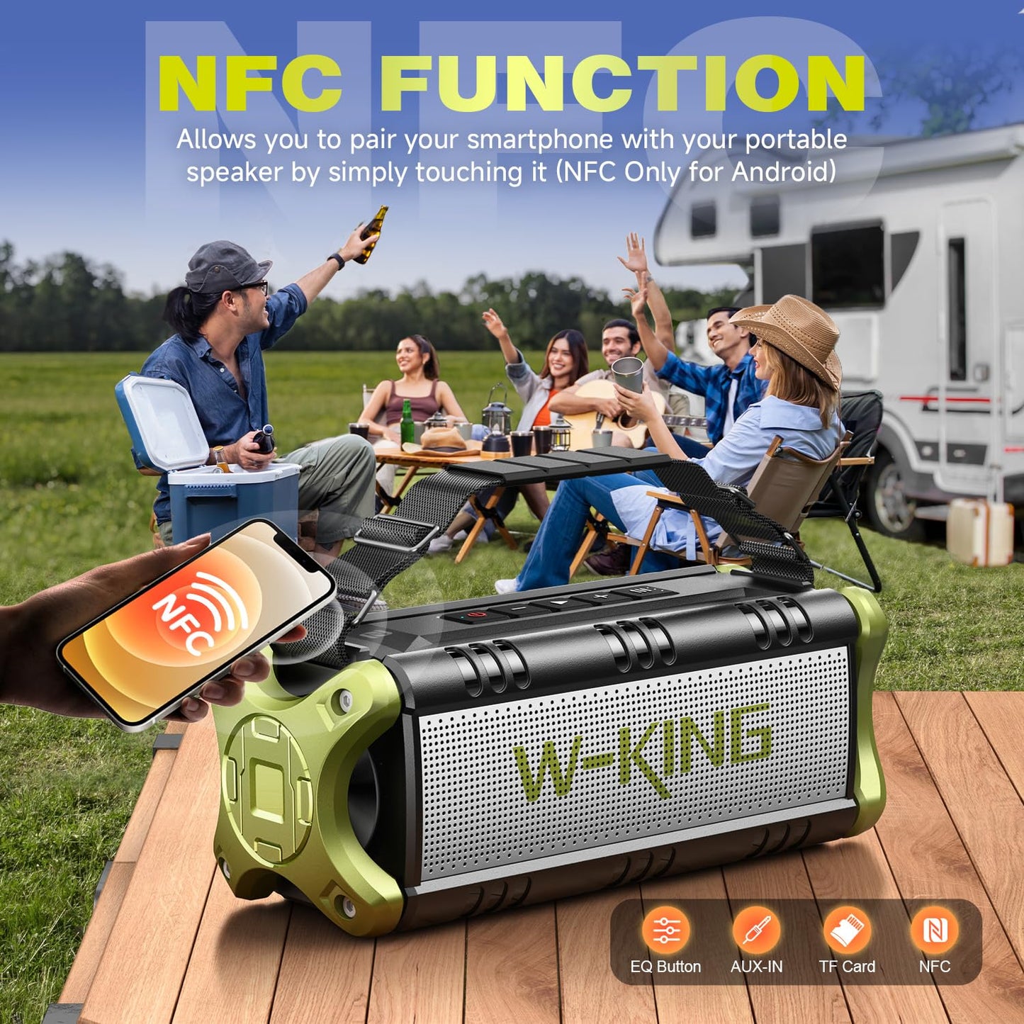 W-KING Bluetooth Lautsprecher Groß 90W Peak, Musikbox Bluetooth, 50W Deep Bass, Portable Party Loud Lautsprecher Boxen, IPX6 Wasserdicht, Boombox Outdoor Lautsprecher, 40H, EQ, Powerbank, AUX, TF,NFC