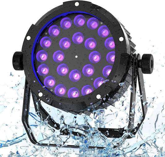 PUZILOZA IP67 Wasserdichtes Par Licht 24 LED, RGBWA+UV 6 IN 1 LED Par Scheinwerfer mit DMX Kabel, Unterstützung DMX 4/10CH, LED Bühnenlicht für Regentage Pools im Freien Dicso Party Bar