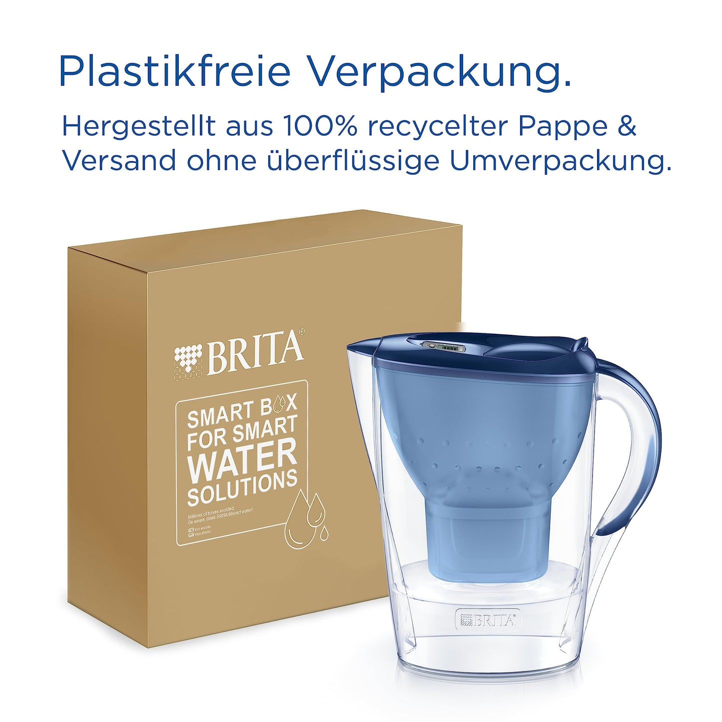 BRITA Wasserfilter Kanne Marella blau (2,4l) inkl. 3x MAXTRA PRO All-in-1 Wasserfilterkartusche – Filter zur Reduzierung von Kalk, Chlor, Blei, Kupfer & geschmacksstörenden Stoffen im Wasser
