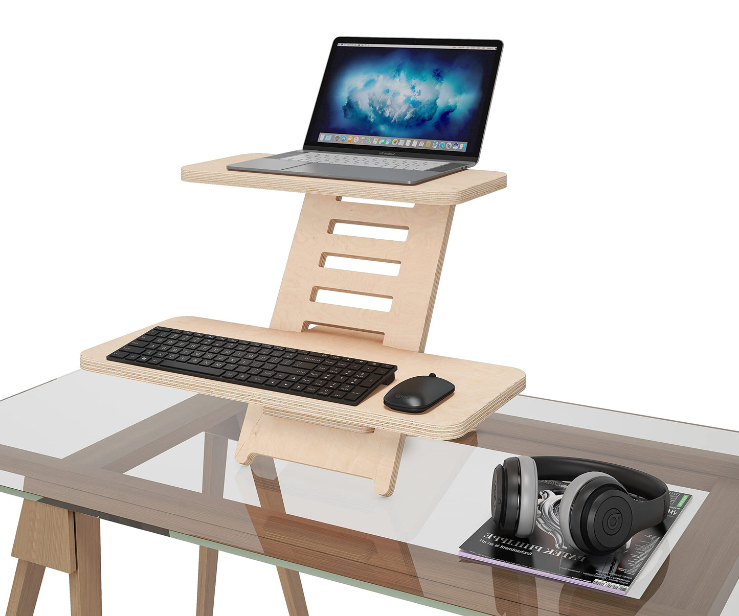 Stehschreibtisch Aufsatz aus Holz – Höhenverstellbares Stehpult und Laptopständer aus natürlichem Holz Made in EU