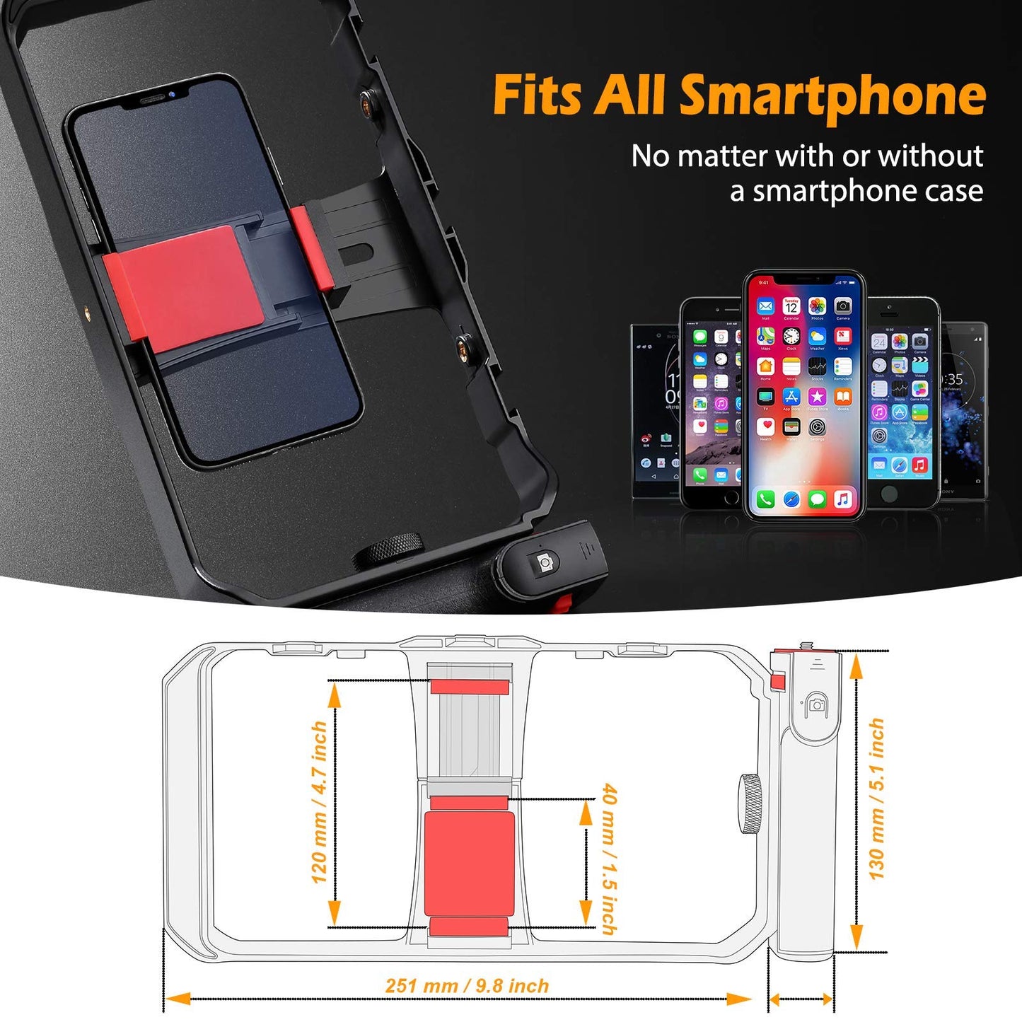 Zeadio Kabellos Smartphone Video Rig, Handgriff Griffstabilisator mit Fernbedienung für Video Maker Filmmaker Videographer, passend für alle iPhone- und Android-Smartphones