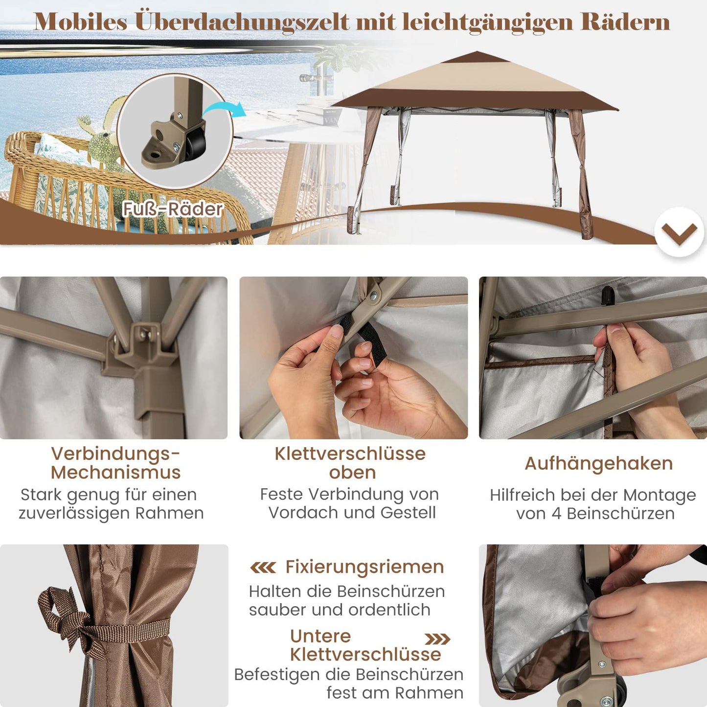 COSTWAY 4x4m Faltpavillon, Pop Up Pavillon mit Rollen, wasserdicht, UV-Schutz 50+, Partyzelt Gartenpavillon für Garten Party Hochzeit und Festival, inkl. mit Tragetasche