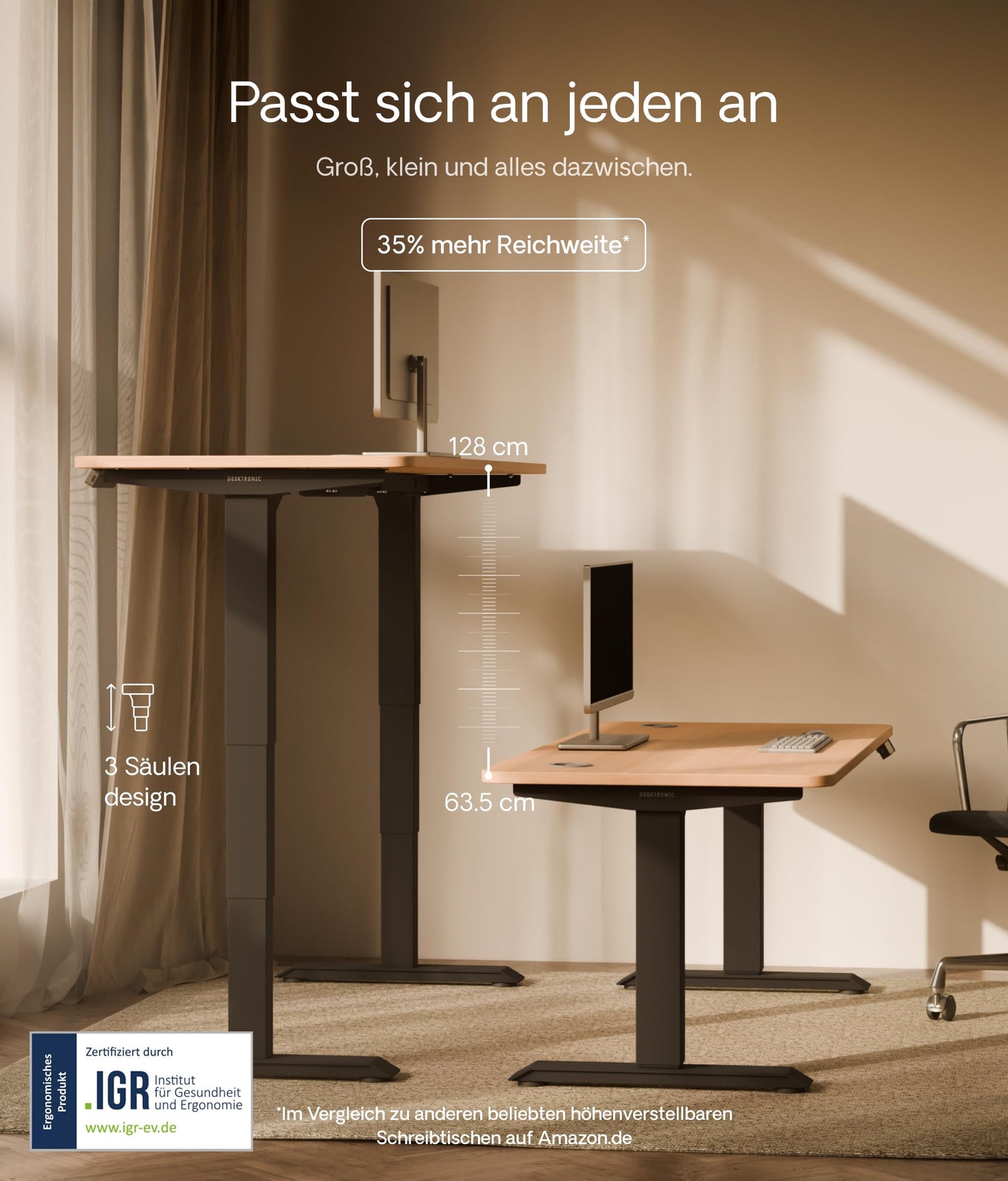 Desktronic Höhenverstellbarer Schreibtisch (180x80cm) - Schreibtisch Höhenverstellbar Elektrisch mit Flüsterleisem Dual-Motor & Touchscreen - Hohe Tragfähigkeit - Stehtisch HomePro