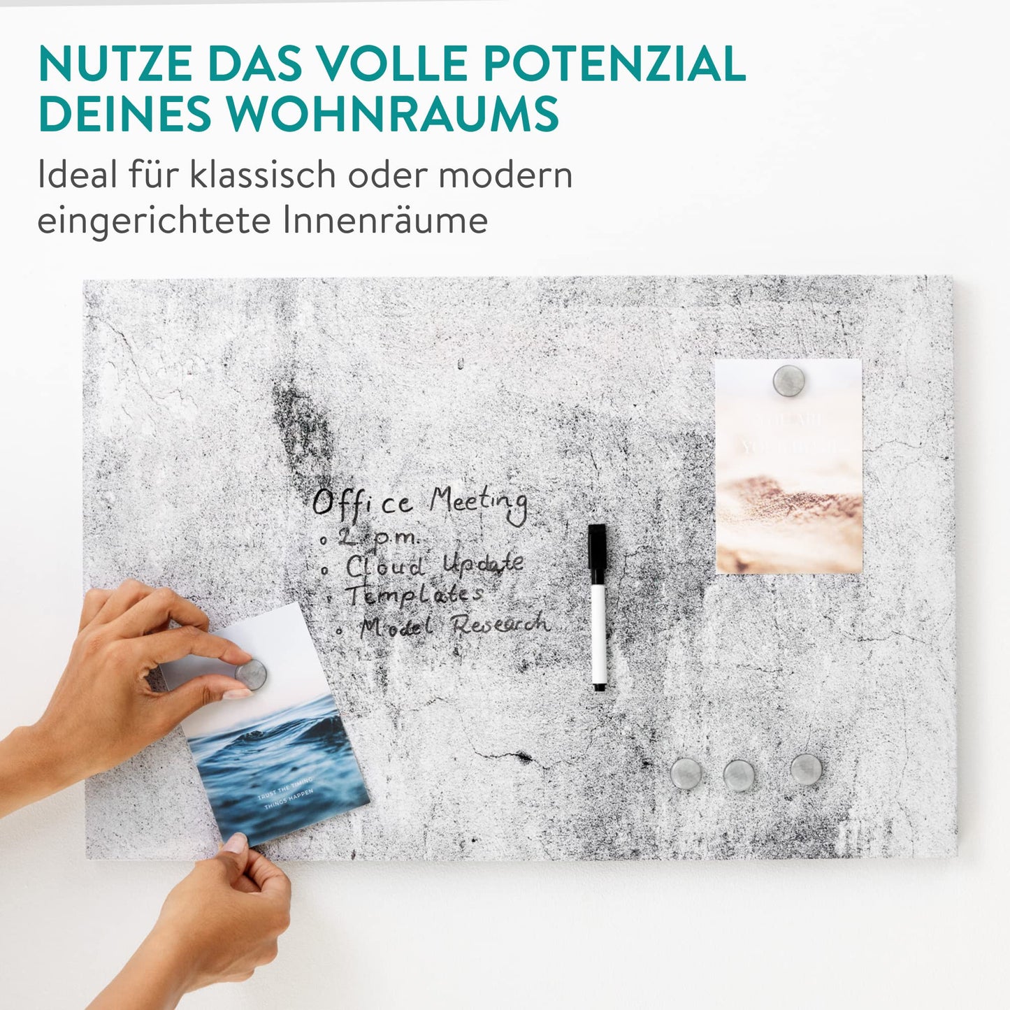 Navaris Magnettafel - 40 x 60 cm Groß - Graues Design Holz Magnet Board für die Wand - Memoboard inklusive Magnet & Schwarzem Marker - Notiz Brett für Küche