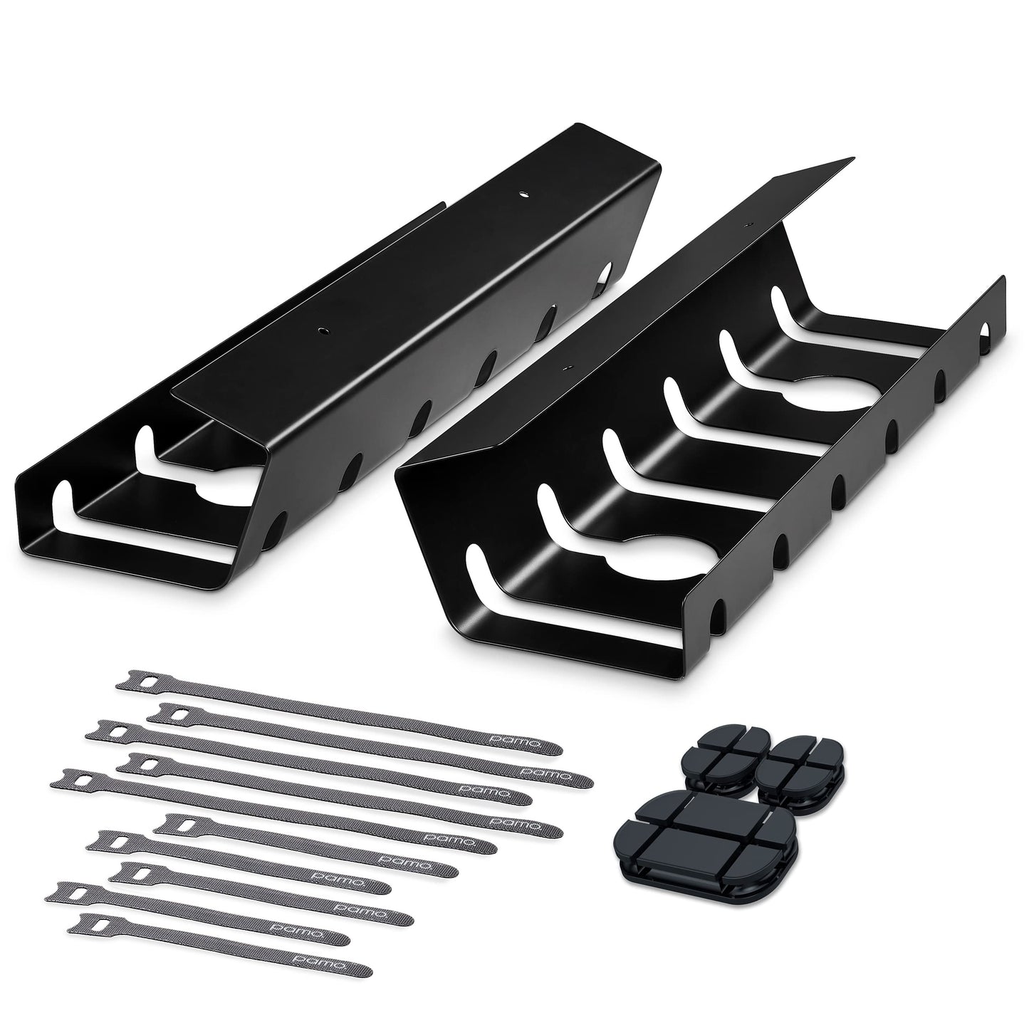 PAMO Kabelkanal Schreibtisch 2er Set zur einfachen Montage untertisch I inkl. 10x Klett Kabelbinder und Kabel-Clips I Schreibtisch Organizer für Büro/Home Office Tisch