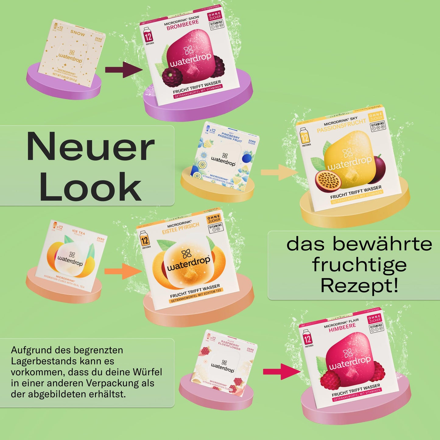 waterdrop® Microdrink Set | 48 Waterdrop Drops Würfel - 4 fruchtige Sorten | Zuckerfreies Getränkpulver | Geschmack für Wasser | kalorienarm mit wertvollen Vitaminen | Brausetabletten | Wasserzusatz