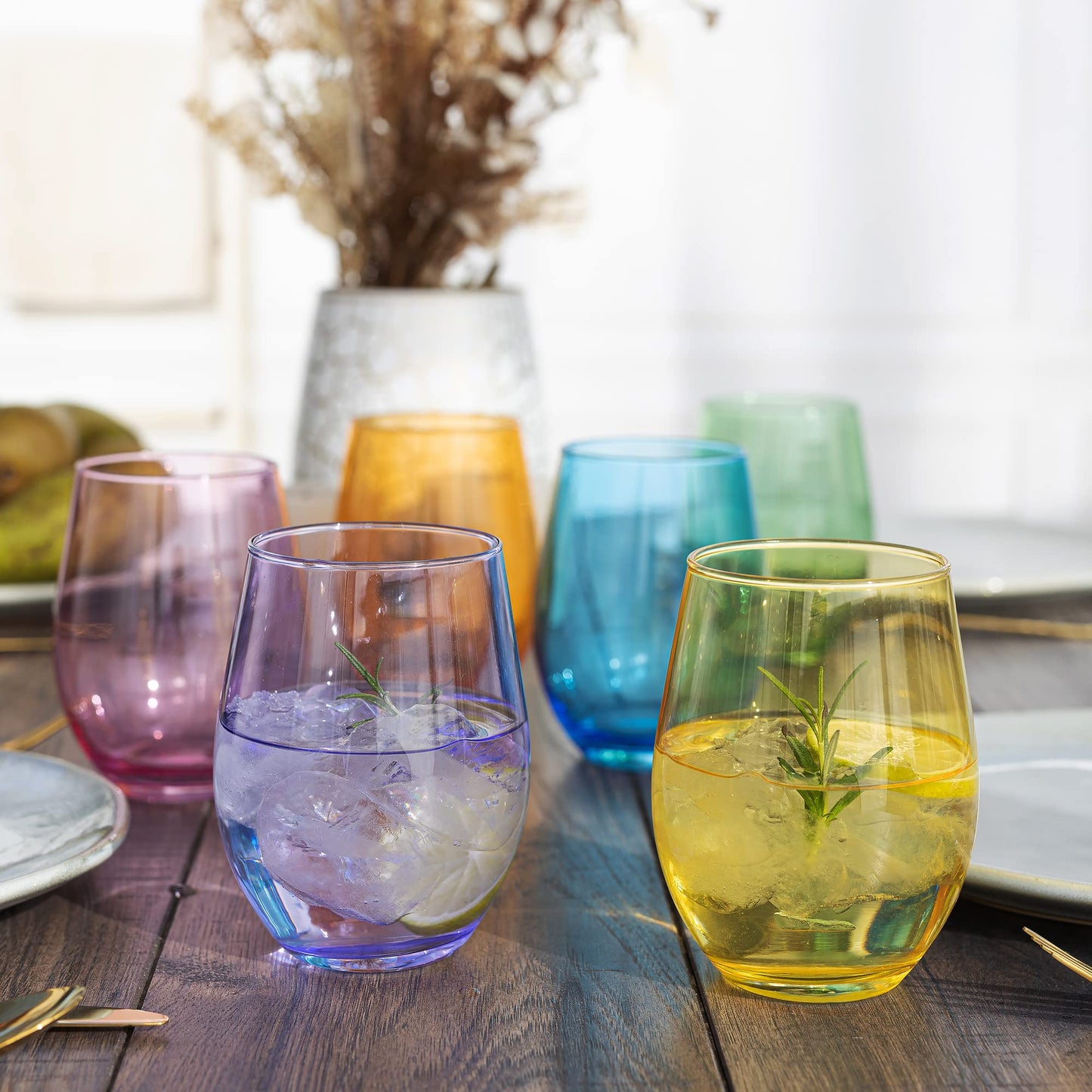 TREND FOR HOME Cocktailgläser 624 ml Bunte Gläser Set von 6 Sektgläser Longdrinkgläser Wassergläser Eiskaffee Bunt Dessertgläser Trinkgläser Groß Saftgläser | Phoebe Rainbow