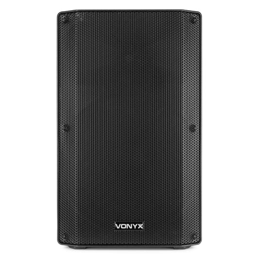 Vonyx VSA700-BP Partybox Bluetooth Lautsprecher Groß 1000W, 8 Std Akku, Mobile PA Anlage Komplettset mit 2 Kabellose Mikrofone und Fernbedienung - Mobile Musikbox Groß, USB, SD, MP3, Schwarz