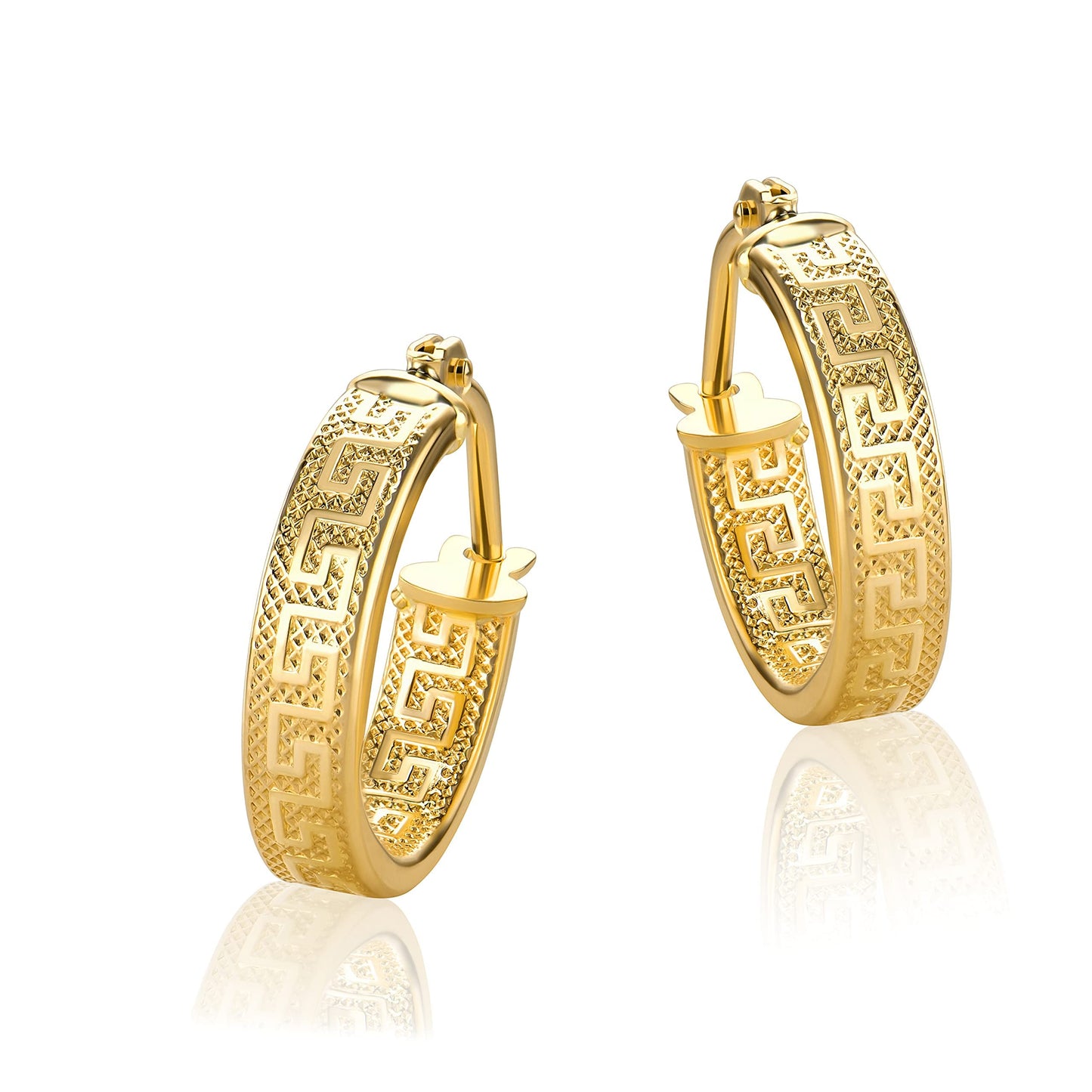 Kleine Griechische Schlüssel Ohrringe Creolen Gelbgold Aus 14 Karat / 585 Gold (3 x 14 Ø mm) - PR141