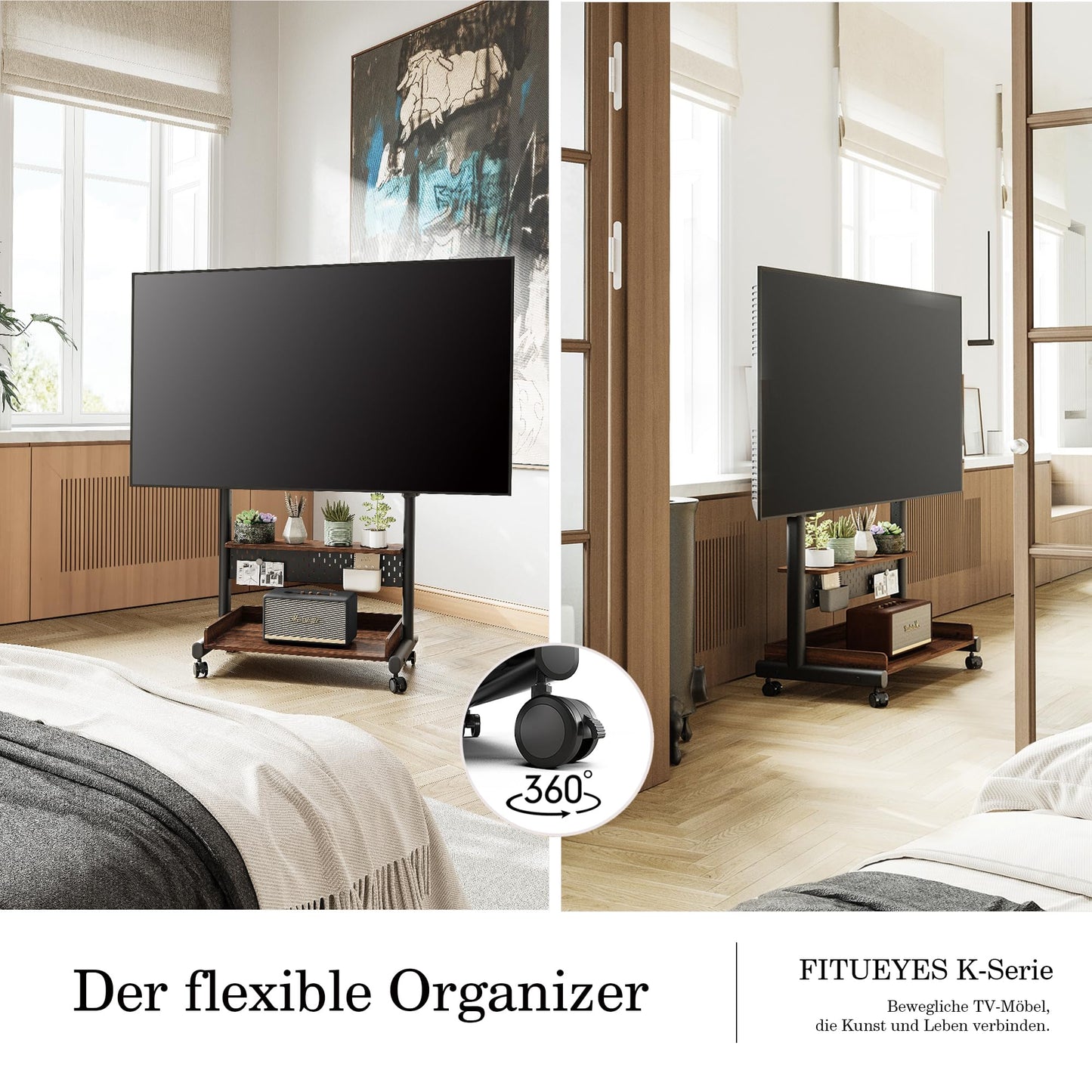 FITUEYES TV Ständer Rollbar Fernsehständer mit Rollen Bodenständer TV Rollwagen für 40-85 Zoll Fernseher höhenverstellbar hoch Max 60KG VESA 600x400 mm