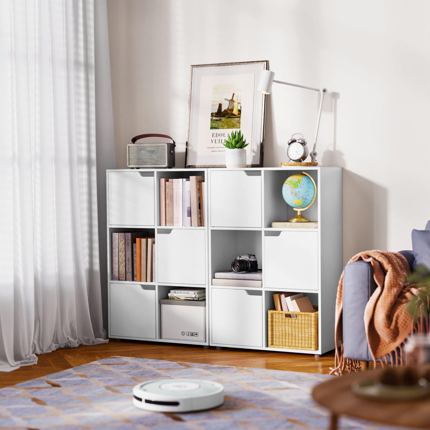 WOLTU Bücherregal Bücherschrank Standregal Aufbewahrungregal Raumteiler Büroregal Aktenschrank, mit 3 Türen, 6 Fächer, 29 x 91 x 59,6 cm,Weiß SK001ws