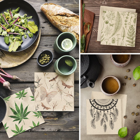 PAW - Servietten 3-lagig (33 x 33 cm) I 20 Stück I Perfekt für Geburtstage, Partys, Kommunion und Feiern I Papierservietten mit Natur Motiv I Umweltschutz, Getrocknete Blumen I Dried Floral Bouquet