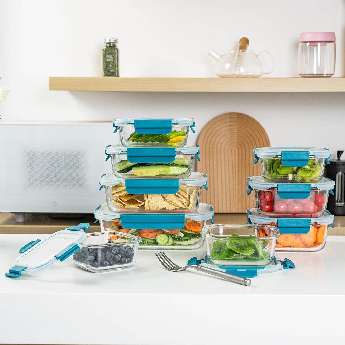 Glas-Frischhaltedosen Set Meal Prep Boxen für Lebensmittel,18 Teile (9 Behälter,9 Transparente Deckel) Spülmaschinen, Mikrowellen & Gefrierschrankfreundlich - Auslaufsicher, BPA-frei