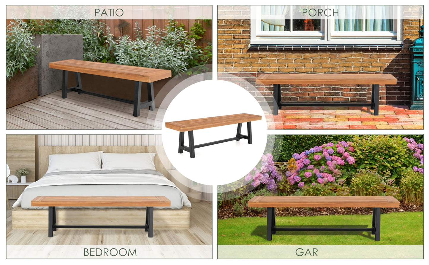 MFSTUDIO Gartenbank Wetterfest 3 Sitzer, 100% Akazienholz Parkbank, Oberfläche Vorbehandelt mit Öl, Outdoor Garten Terrasse Park Balkon Sitzbank, Farbe Teak (1)