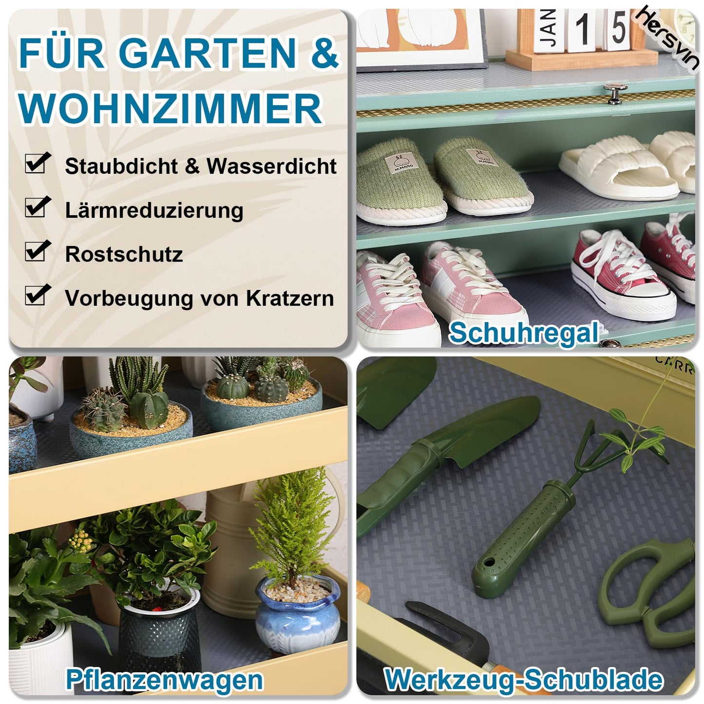 Hersvin Schubladenmatte 44.5cmx500cm Schrankpapier Schubladeneinlage Eva Wasserfest Nicht Klebende Unterlage Teppich für Küchenschränke (Grau/Gekreuzte Streifen)