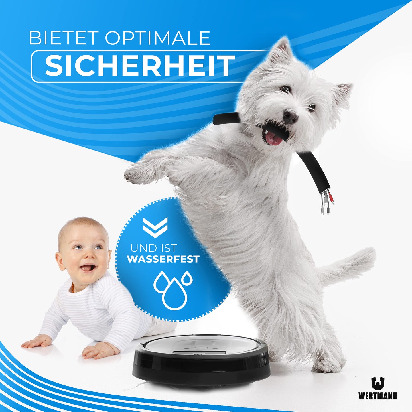 Wertmann Neopren Kabelschlauch [3m] für TV oder PC Kabelmanagement Schreibtisch - Einstellbarer Durchmesser - als Flexibler Kabelkanal Schreibtisch oder als Kabelschutz Katze in schwarz oder weiß