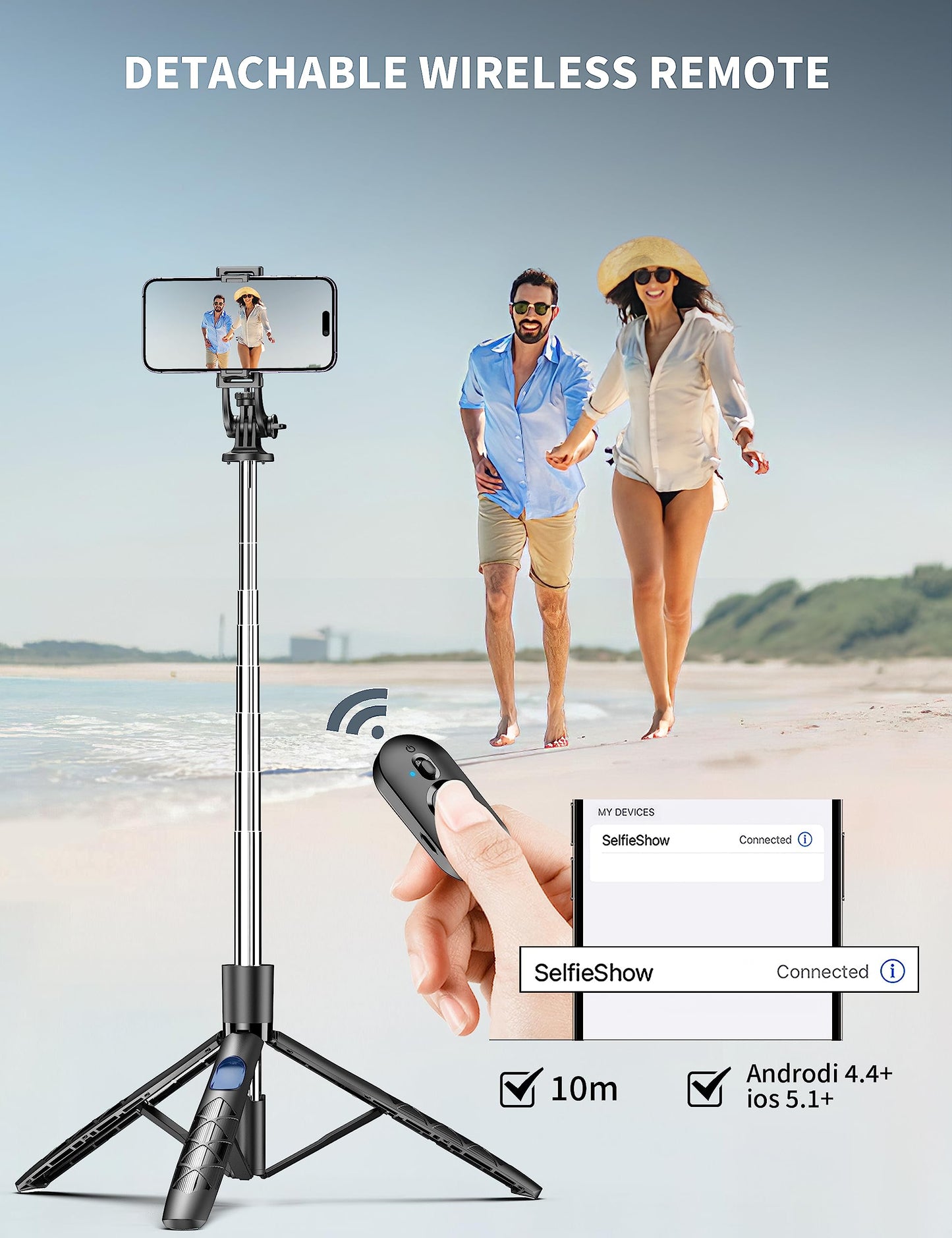 180cm Handy Stativ Ständer & Selfie Stick, Handyhalter mit Abnehmbarer Fernbedienung, Smartphone Stative, Tripod für iPhone, Handystativ Kompatibel mit iPhone Android Smartphones, Camera