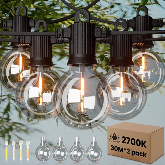 ZOTOYI Lichterkette Außen Glühbirnen 60M, IP65 Wasserdicht Outdoor Lichterkette Strom mit 100+4 G40 LED Bruchsicher Glühbirnen Plastik, Innen&Außen Lichterketten für Garten,Party,Terrasse,Balkon