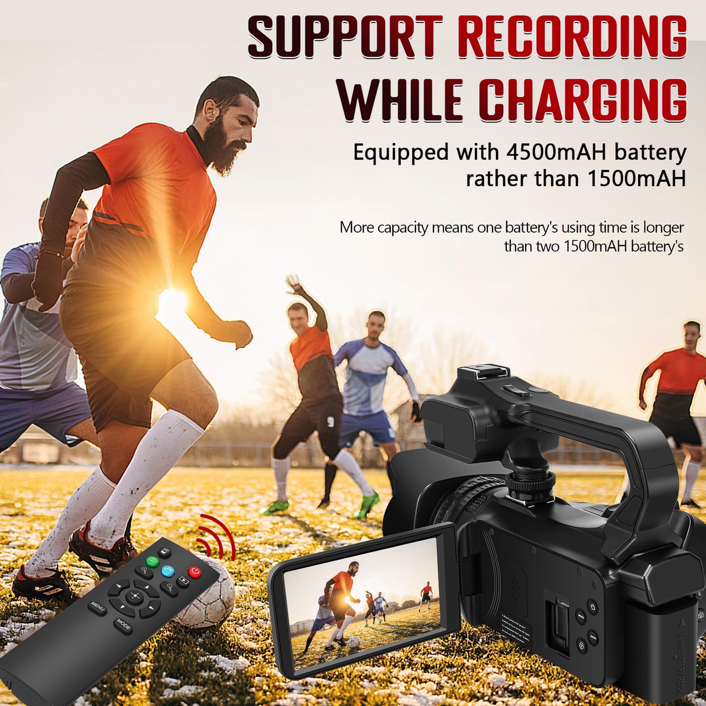 Videokamera 6K Camcorder 64MP 18X Digitalzoom Vlogging Kamera mit IR Nachtsicht für YouTube, HD Webcam Camera WiFi Videokamera mit 4500mAh Akku, SD-Karte, Stabilisator, Mikrofon und 2,4G Fernbedienung