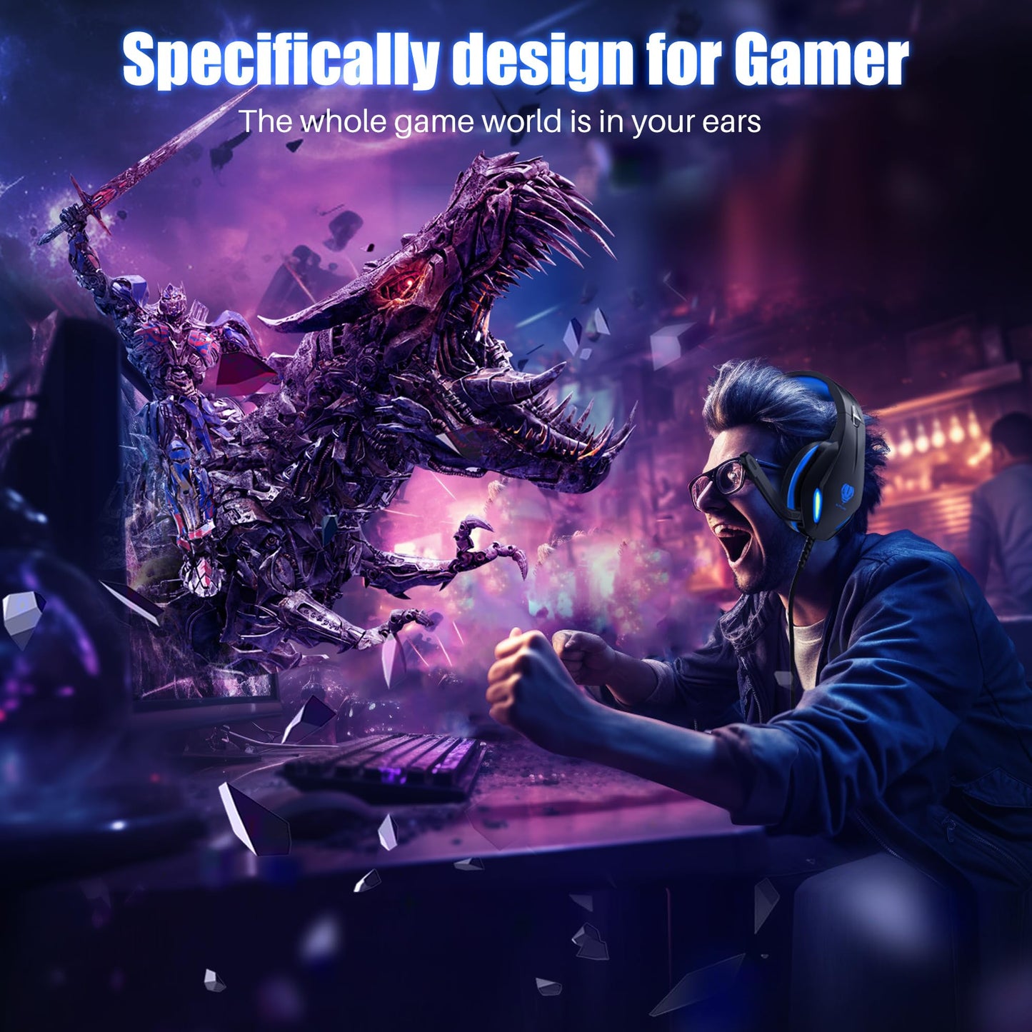 Stynice Gaming Headset mit Mikrofon für Xbox One / PS4 / PS5 / PC - Stereo Surround Kopfhörer mit Kabel und LED - Noise Cancelling Gamer Headphones