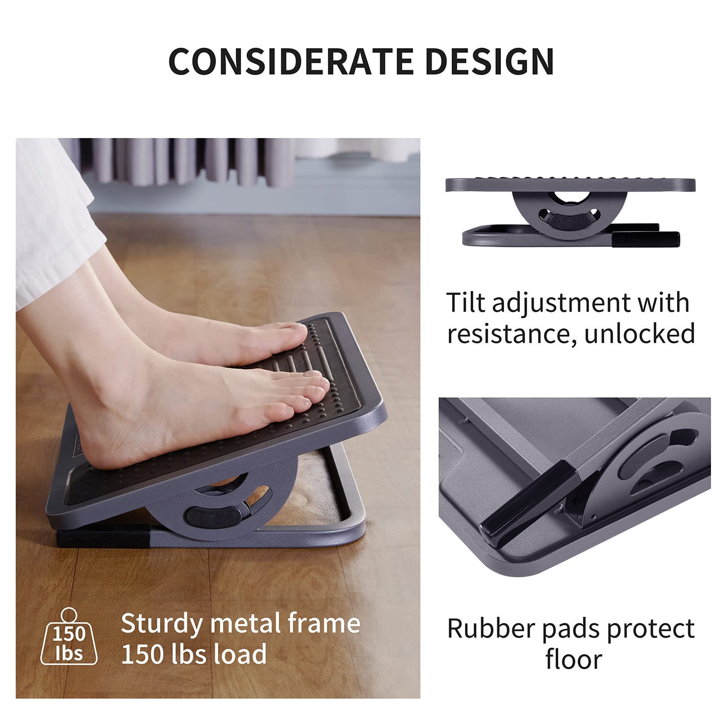 EUREKA ERGONOMIC Fußstütze Verstellbar Fußauflage mit Massagefläche Büro Schreibtisch Fußbank für Büro und Zuhause Schwarz und Grau